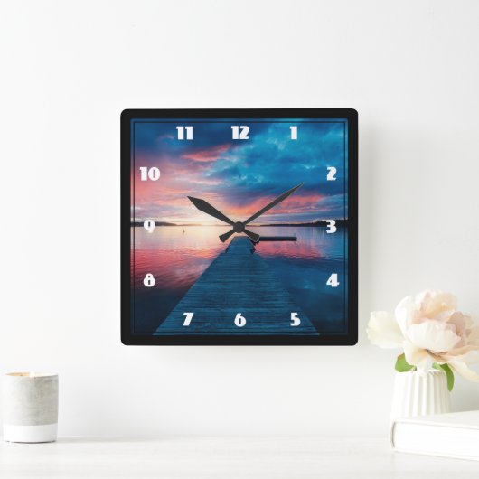 Mooie zonsondergang op een rustig meer vierkante klok (Huis)