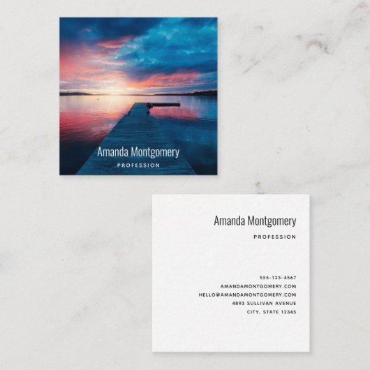 Mooie zonsondergang op een rustig meer vierkante visitekaartje (Voorkant / Achterkant)