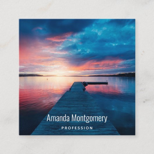 Mooie zonsondergang op een rustig meer vierkante visitekaartje (Voorkant)
