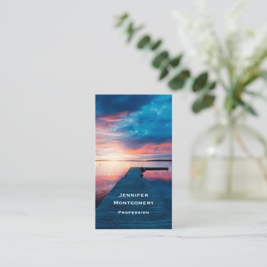 Mooie zonsondergang op een rustig meer visitekaartje (Staand voorkant)