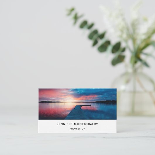 Mooie zonsondergang op een rustig meer visitekaartje (Staand voorkant)