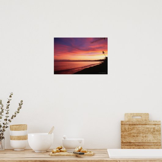 Mooie zonsondergang op het strand poster (Keuken)