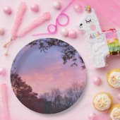 Mooie zonsondergang over bomen papieren bordje (Feest)