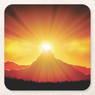 Mooie zonsondergang over de bergset van het Onderz Kartonnen Onderzetters