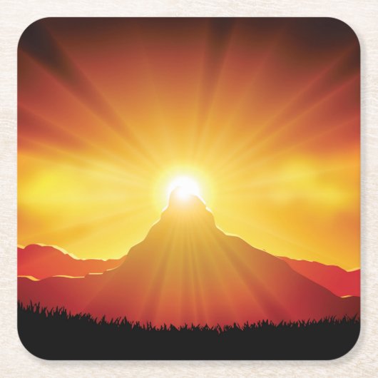 Mooie zonsondergang over de bergset van het Onderz Kartonnen Onderzetters (Voorkant)