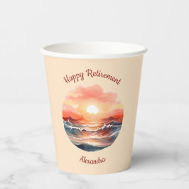 Mooie Zonsondergang Over Oceaangolven Pensioen Papieren Bekers