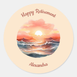 Mooie Zonsondergang Over Oceaangolven Pensioen Ronde Sticker