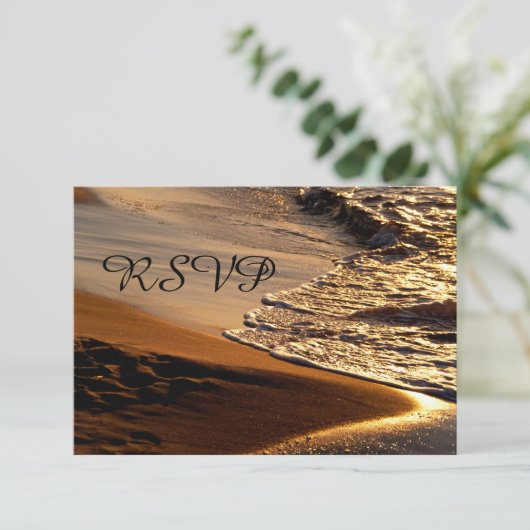 Mooie zonsondergang Sandy Beach bruiloft RSVP (Staand voorkant)