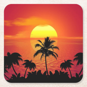Mooie zonsondergang scène palmbomen Helder Cool Kartonnen Onderzetters