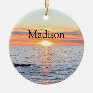 Mooie zonsondergang Vrolijk Kerstmis Custom Name Keramisch Ornament