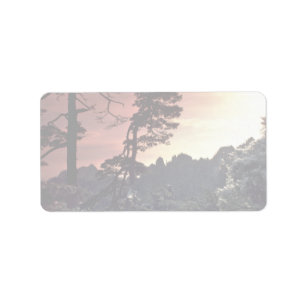 Mooie zonsondergang: Yellow Mountain, China Etiket