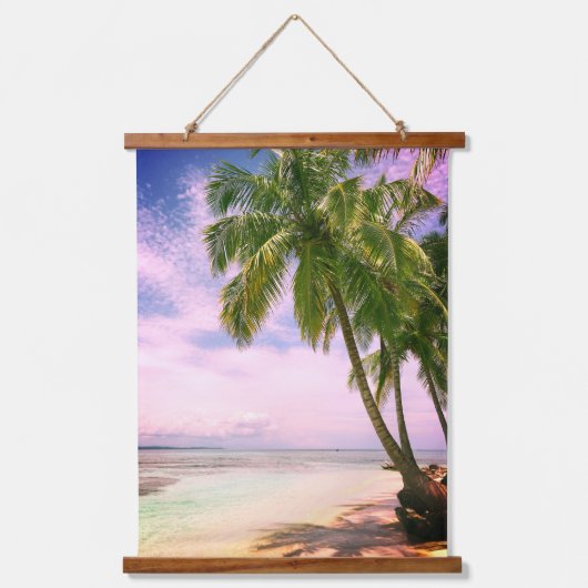 Mooie zonsondergang, zandstrand, palmbomen hangend wandkleed (Voorkant)