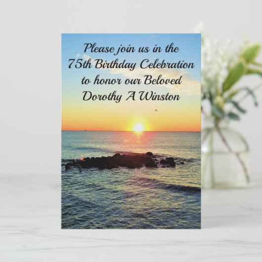 MOOIE ZONSOPGANG 75E VERJAARDAG UITNODIGING (Staand voorkant)