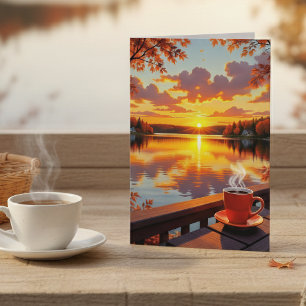 Mooie zonsopgang en koffie Denkend aan jou Kaart