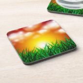 Mooie zonsopgang over een grasveld bier onderzetter (Linkerzijde)