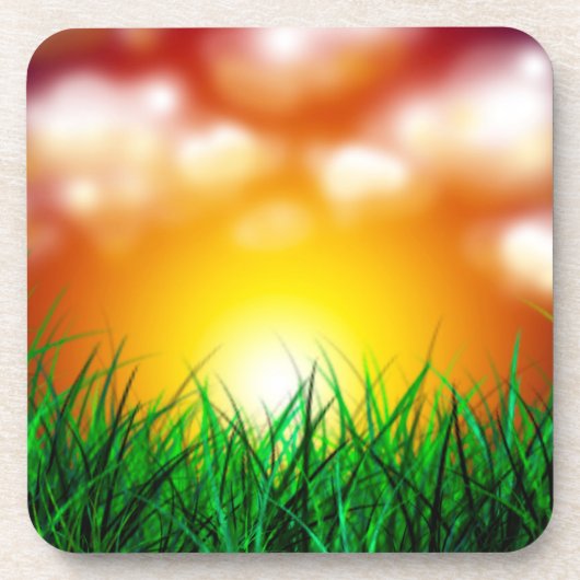 Mooie zonsopgang over een grasveld bier onderzetter (Voorkant)