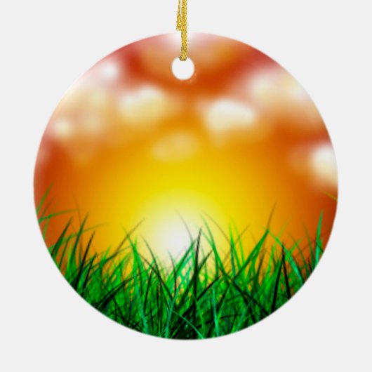 Mooie zonsopgang over een grasveld keramisch ornament (Achterkant)