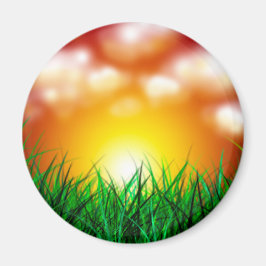 Mooie zonsopgang over een grasveld magneet