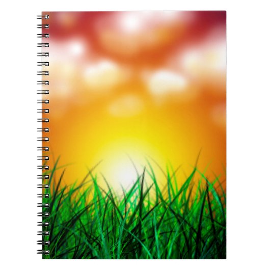 Mooie zonsopgang over een grasveld notitieboek (Voorkant)