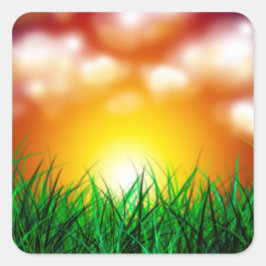 Mooie zonsopgang over een grasveld vierkante sticker