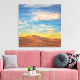 Mooie zonsopgang over zandduinen op hout canvas afdruk
