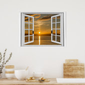 Mooie zonsopkomst Kunstmatig raam uitzicht Poster (Keuken)