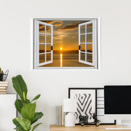 Mooie zonsopkomst Kunstmatig raam uitzicht Poster
