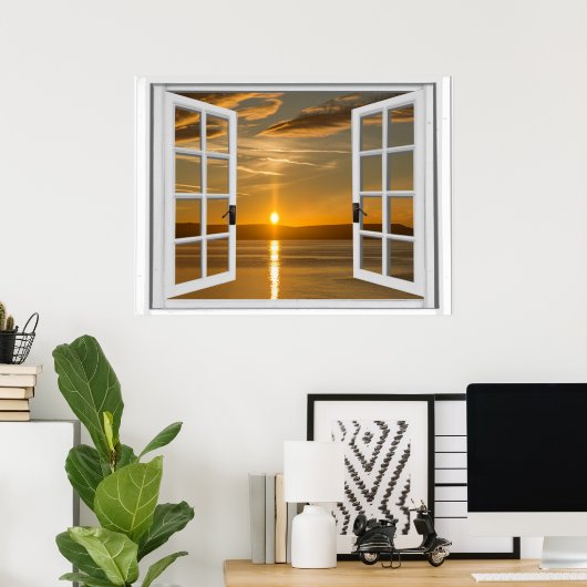 Mooie zonsopkomst Kunstmatig raam uitzicht Poster (Thuiskantoor)