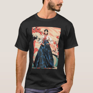 Mooie Zuid-Koreaanse vrouw met Hanbok Seoul T-shirt