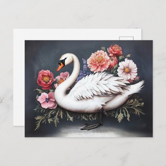 Mooie Zwaan Bloemen Schilderij Briefkaart (Voorkant / Achterkant)