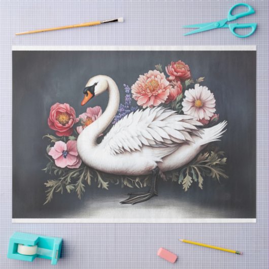 Mooie Zwaan Bloemen Schilderij Decoupage Tissuepapier (Craft)