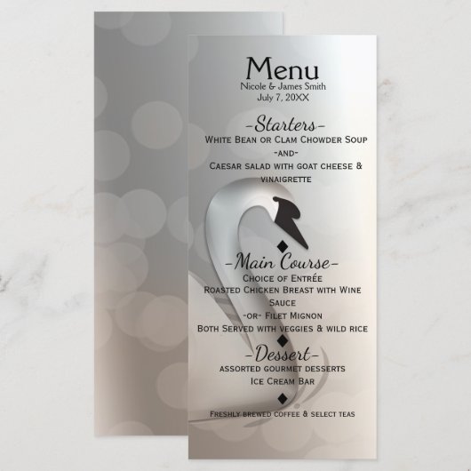 Mooie zwaan Elegant Custom Wedding Menu Kaart (Voorkant / Achterkant)