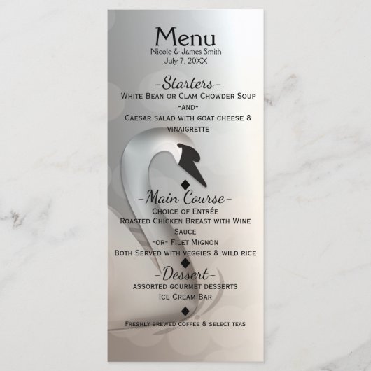 Mooie Zwaan Elegante Aangepaste Trouwmenu Kaart (Voorkant)