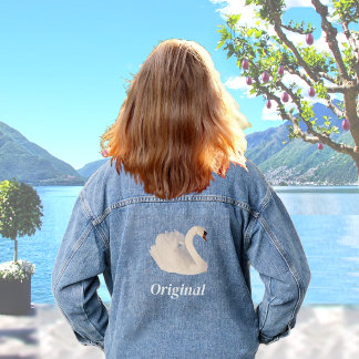 Mooie zwaan en bewerkbare tekst denim jacket