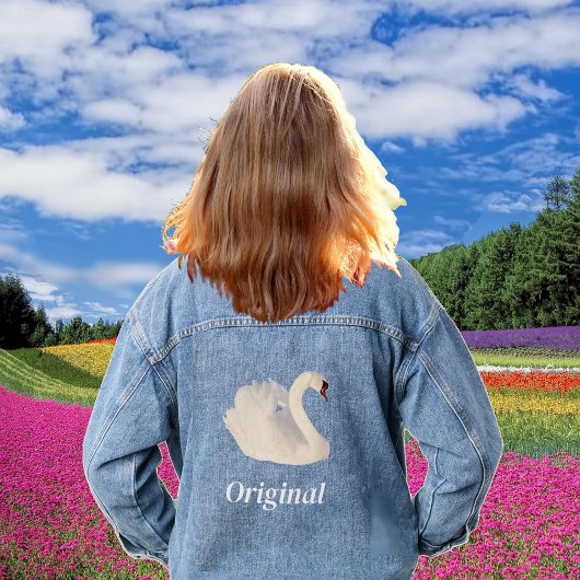 Mooie zwaan en bewerkbare tekst denim jacket