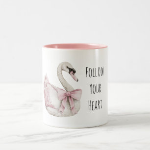 Mooie Zwaan Roze Strik Tweekleurige Koffiemok