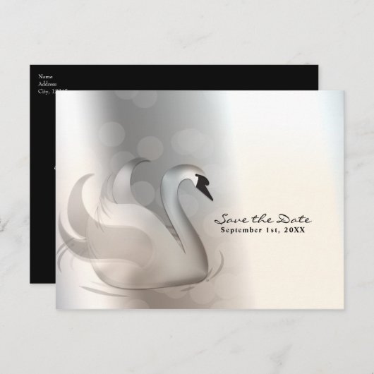 Mooie Zwaan Zilver Elegant Chic Save the Date Aankondigingskaart (Voorkant / Achterkant)