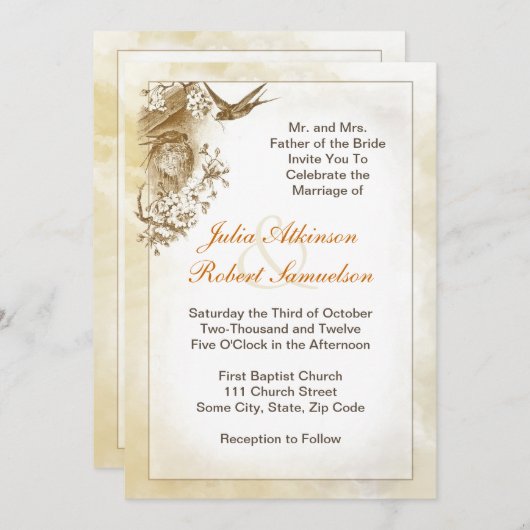 Mooie zwaluw vogels bruiloft uitnodiging (Voorkant / Achterkant)