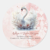 Mooie Zwanen Bloemige Damast Retouradres Ronde Sticker (Voorkant)