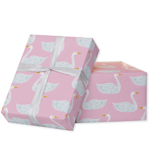 Mooie zwanen Roze en Wit Cadeaupapier