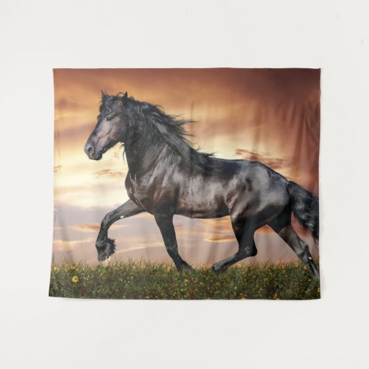 Mooie Zwarde Paard Wandkleed (Voorkant (horizontaal))