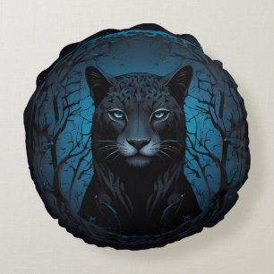 Mooie Zwart Blauw Ogen Wild Leopard Rond Kussen