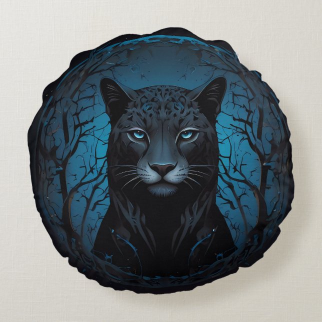 Mooie Zwart Blauw Ogen Wild Leopard Rond Kussen (Achterkant)