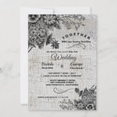 Mooie zwart en grijs artistieke bloemen bruiloft kaart (Voorkant)