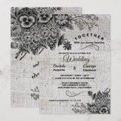 Mooie zwart en grijs artistieke bloemen bruiloft kaart (Voorkant / Achterkant)