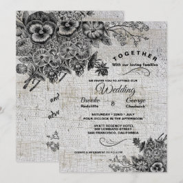 Mooie zwart en grijs artistieke bloemen bruiloft kaart