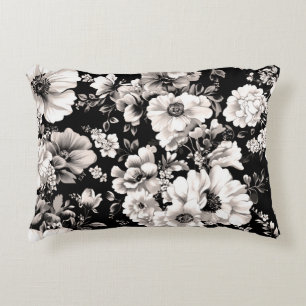 Mooie zwart en licht sepia toon bloemen accent kussen