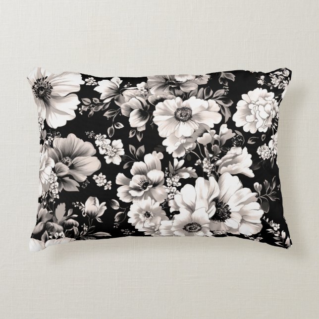 Mooie zwart en licht sepia toon bloemen accent kussen (Voorkant)