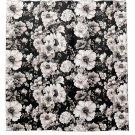 Mooie zwart en licht sepia toon bloemen douchegordijn