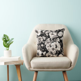 Mooie zwart en licht sepia toon bloemen kussen